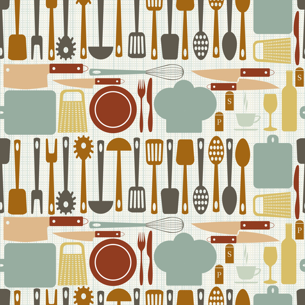 Vintage cooking pattern seamless vectors 03  
