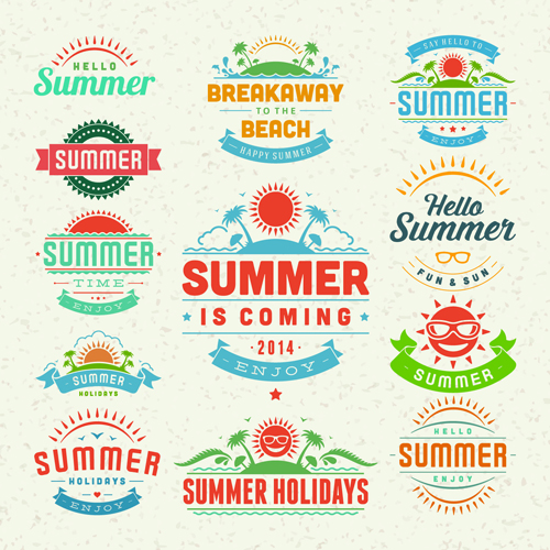 Vintage summer elements labels vector material 04  