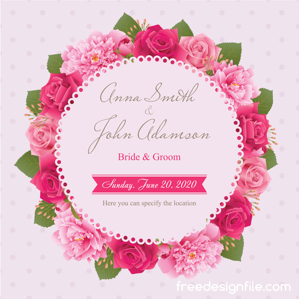 牡丹とピンクのバラ ベクトル 11 結婚式カード  
