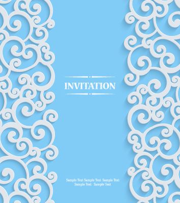 White swirl floral with blue invitation card vector 01  