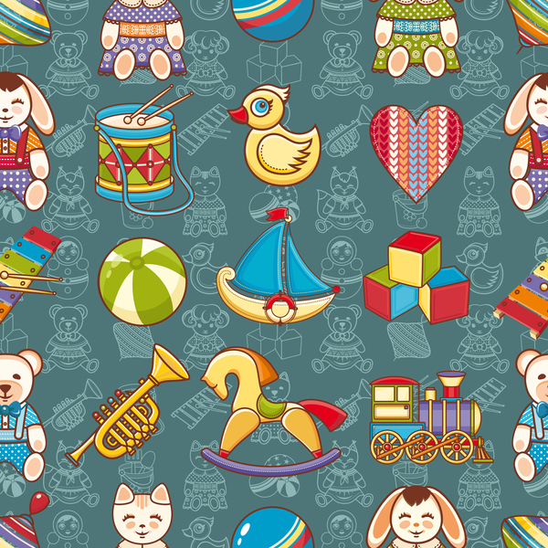 baby seamless pattern with cute toy vectors 09  