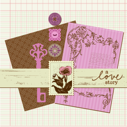 Postcard love with Stamp vector 04  