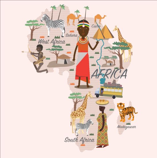 Afrika karta med infographic vektor 01  