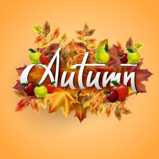 Mela con foglie autunno vettore di sfondo  