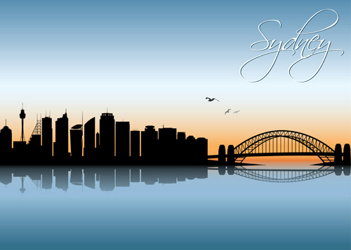 Beautiful waterfront city scenery vector set 09  