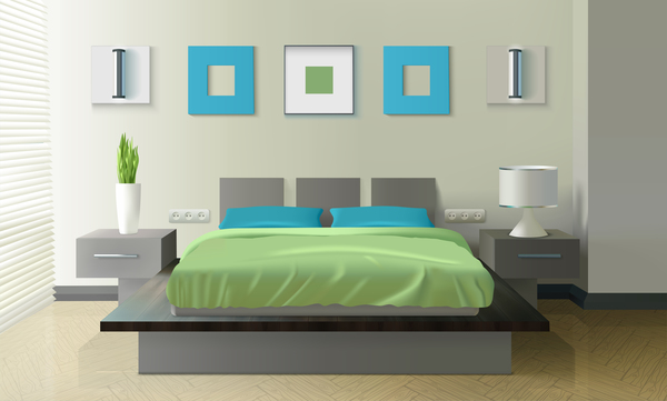 Bedroom interior design vector 02  