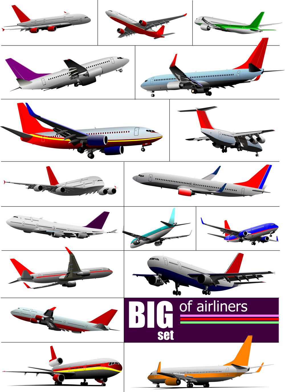 Big airplanes model set vector 01  