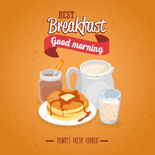 Breakfast poster with red ribbon vectors 01  