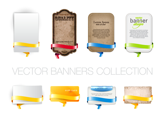 Bright banners with colorful ribbon vector set 01  