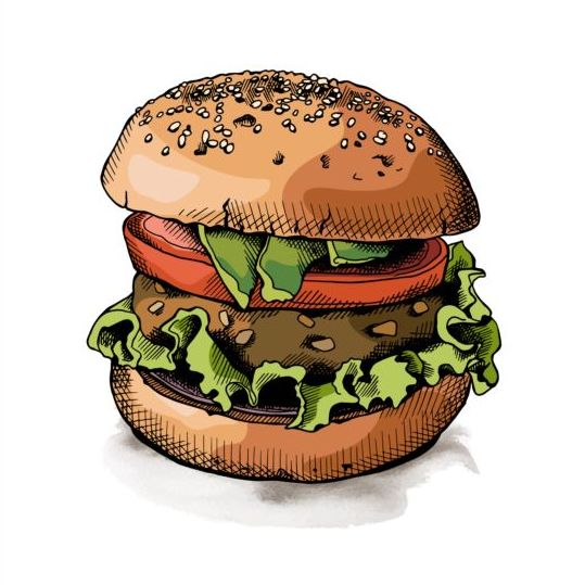 Burger farbig handgezeichneter Vektor  