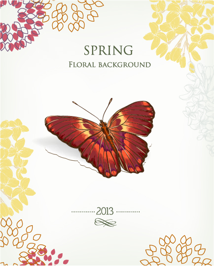 Butterflies and spring background vector 03  