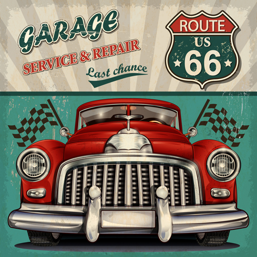 Car posters vintage style vector material 01  