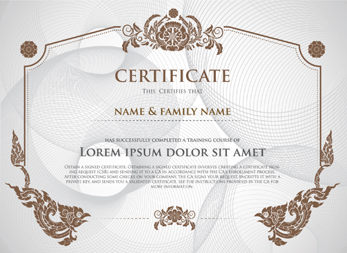 Certificate template with retro frame vector 01  