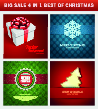 Christmas background 4 in 1 vector set 09  