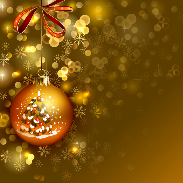 Weihnachtsbaumkugeln mit goldenem Schneeflocken-Hintergrundvektor  