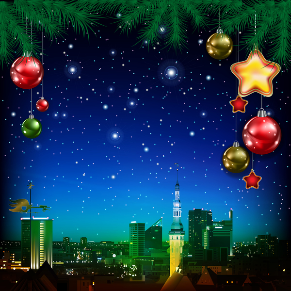 Carte de voeux de Noël avec panorama du vecteur de la ville 08  