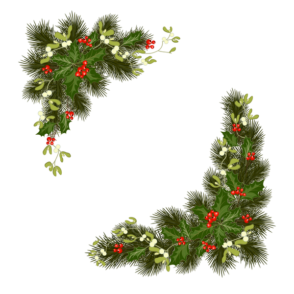 Weihnachtskiefernniederlassungen mit Stechpalmenverzierungen vector Illustration 05  