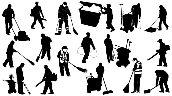 Cleaners silhouetter material vector and Photoshop shapes  