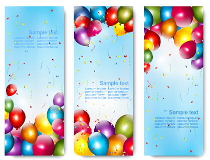 Colorful balloons banners birthday vector 02  