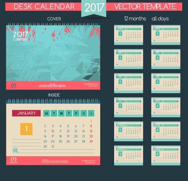 Schreibtisch 2017 Kalendercover und Innenvorlage Vektor 04  