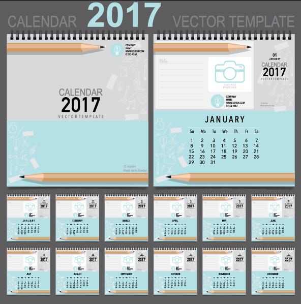 Bureau 2017 kalender te dekken en binnen template vector 14  