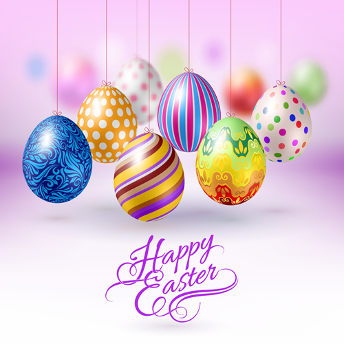 Easter hanging egg with blurs background vector 05  
