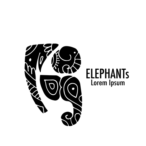 Logos d'éléphant avec vecotr floral décoratif 06  