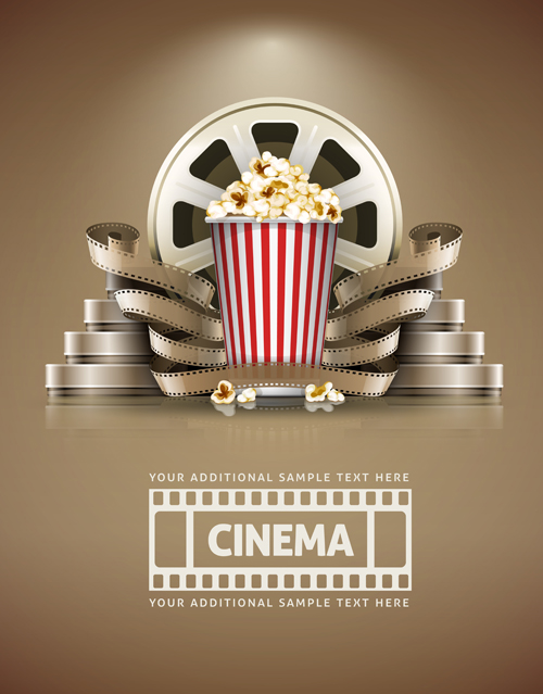Film with popcorn cinema poster vector 01  