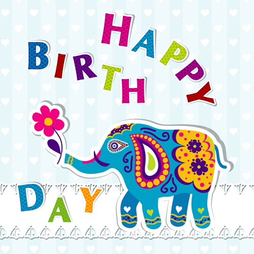 Floral elephants with happy birthday background vector 02  