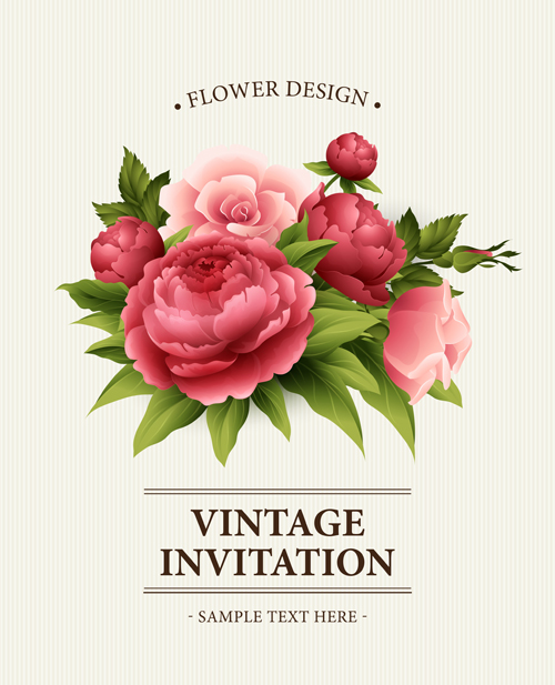 Flower design vintage invitations card vector 05  