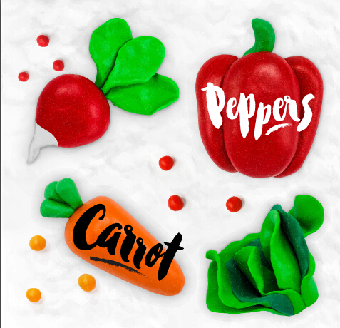 Funny plasticine vegetables vector set 03  