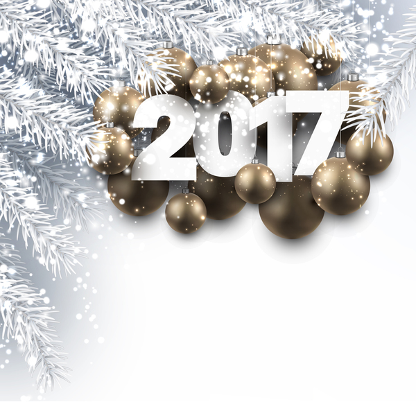 Silver christmas baubles with 2017 new year shining background vector 02  