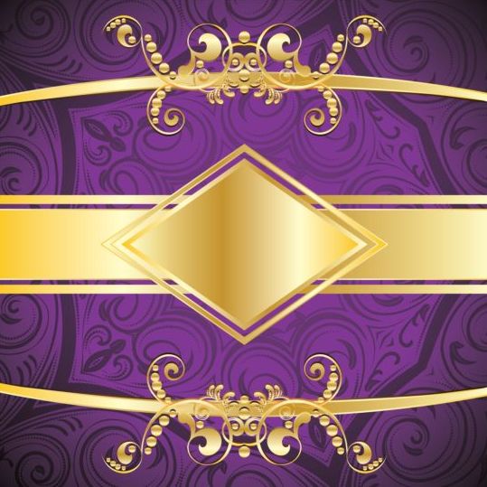 Gouden met paarse decoratieve achtergrond vector 02  