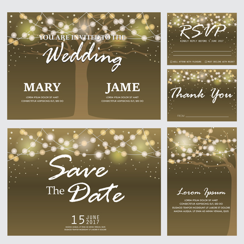 Halation tree with wedding invitation card vector 02  