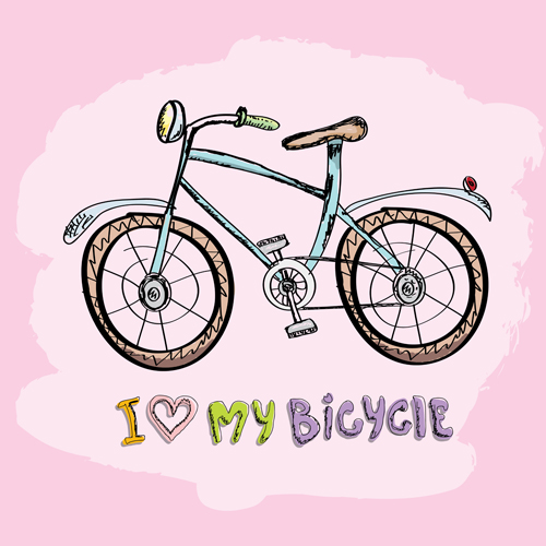 Hand drawn I love my bicycle design vector 07  