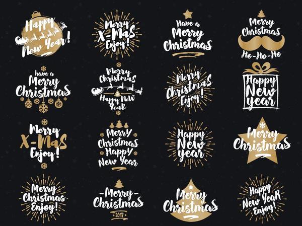 Hand drawn christmas labels design vector  