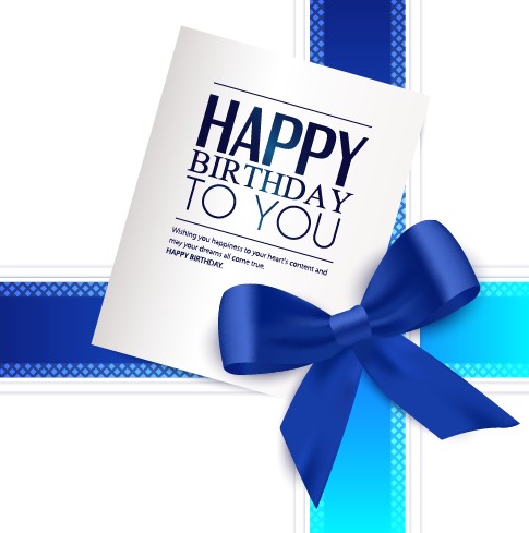 Happy Birthday greeting card with bow vector 01  