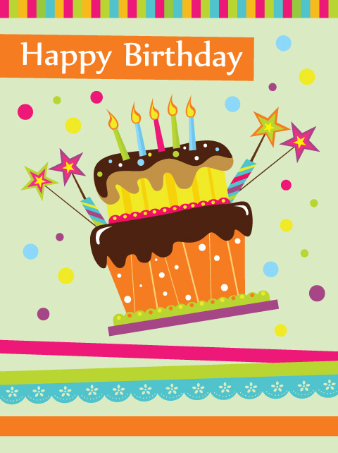 vector set of Happy birthday cake card material 02  