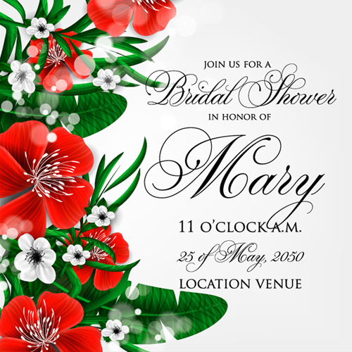 Hibiscus flowers with wedding invitation card vector 04  