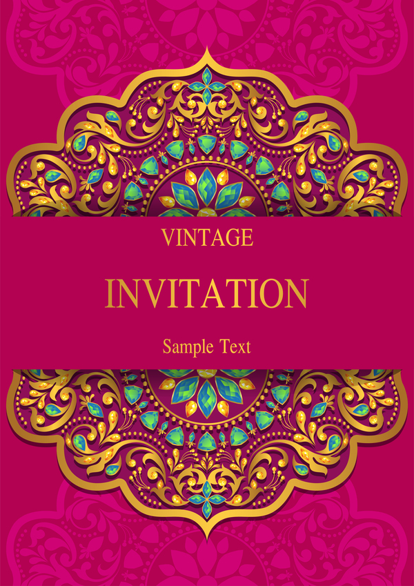 India styles vintage invitation card vector template 08  