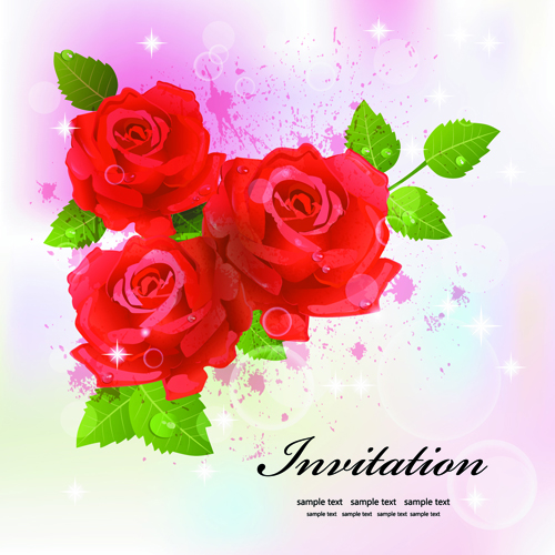 Invitation cards with Flowers design vector 03  