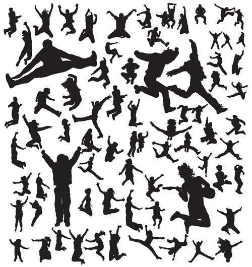 Jumping People Silhouettes vector 04  