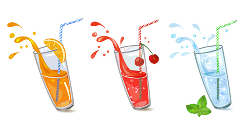 Juice splashes design vector material  