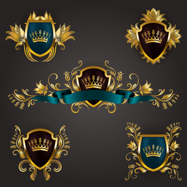 Luxusschildaufkleber mit heraldischem Vektor 02  