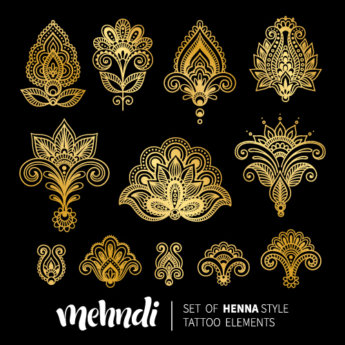 Mehndi styles henna tattoo elements vector 06  