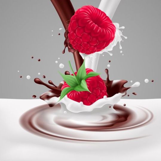 Latte Choco Splash con bacche mature vettore sfondo  