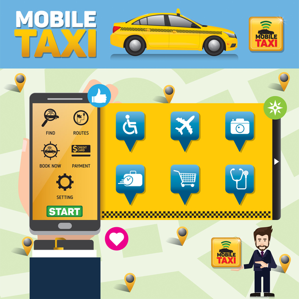 モバイル タクシー サービス アプリケーション インフォ グラフィック ベクトル 02  
