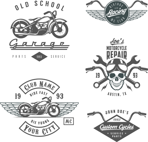 Motorcycle logos creative retro vectors 01  
