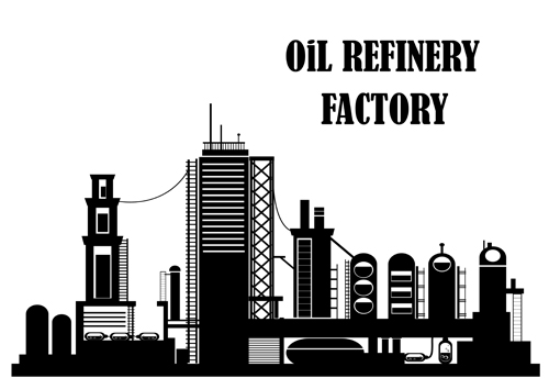 Oil refinery factory silhouetters vector  