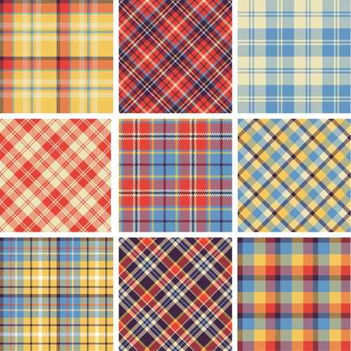 Plaid fabric patterns seamless vector 19  